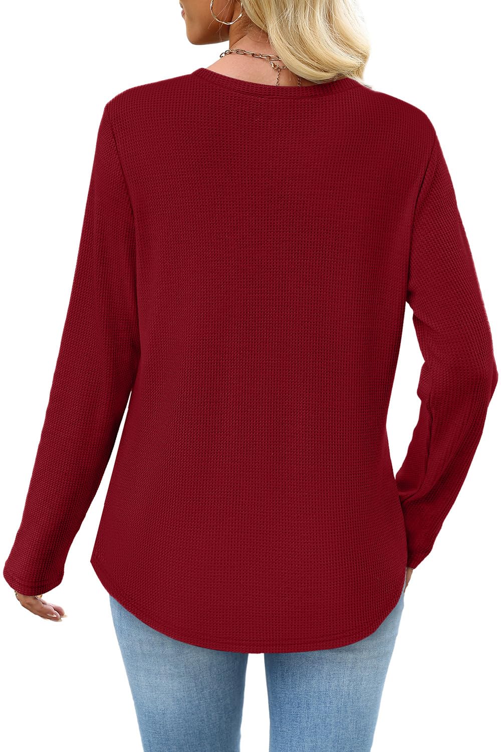 WIHOLL Long Sleeve Shirts for Women Waffle Knit Trendy Fall Fashion 2025 Dressy Casual Blouses Teacher Outfits