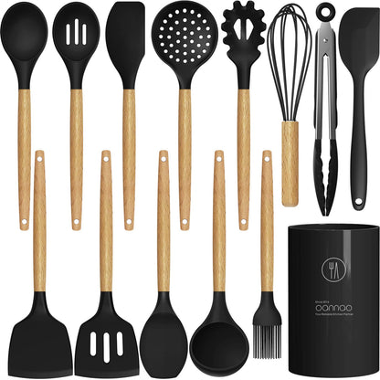 Silicone Cooking Utensils Kitchen Utensil Set - 446°F Heat Resistant Silicone Kitchen Utensils Set, Spatula,Turner Tongs, Spoon, Brush, Whisk,Kitchen Gadgets for Nonstick Cookware, BPA Free (Gray)