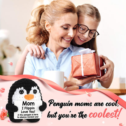 Positive Crochet Penguin, Mini Funny Brithday Galentines Valentines Gifts for Women Men Teens Boys Girls, Inspirational Appreciation Gifts for Coworker Friend Sister Her Him, Emotional Positive Decor