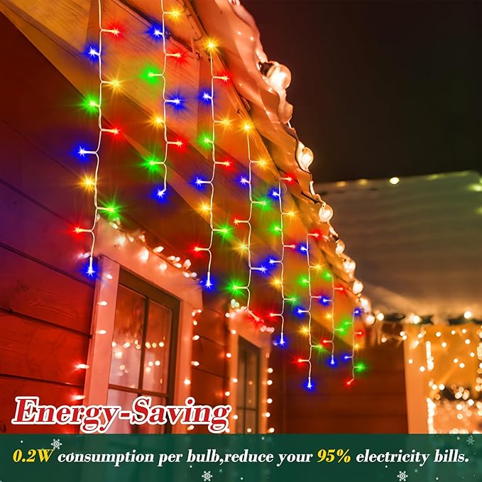 XURISEN 132ft Christmas Lights Decorations Outdoor, 1280 LED 8 Modes Fairy Lights with 240 Drops,Plug in Waterproof Timer Memory Function for Christmas Holiday Wedding Party Decorations(Multicolor)