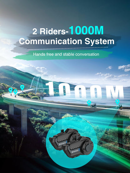 Motorcycle Intercom Headset, Moman H2E Eagle-Like Communication System with Dual Chips for Audio Multitasking HiFi Sound/Music Sharing/FM/AI Voice (2Pack), Motorcycle-Intercom-Helmet-Headset-Headphone