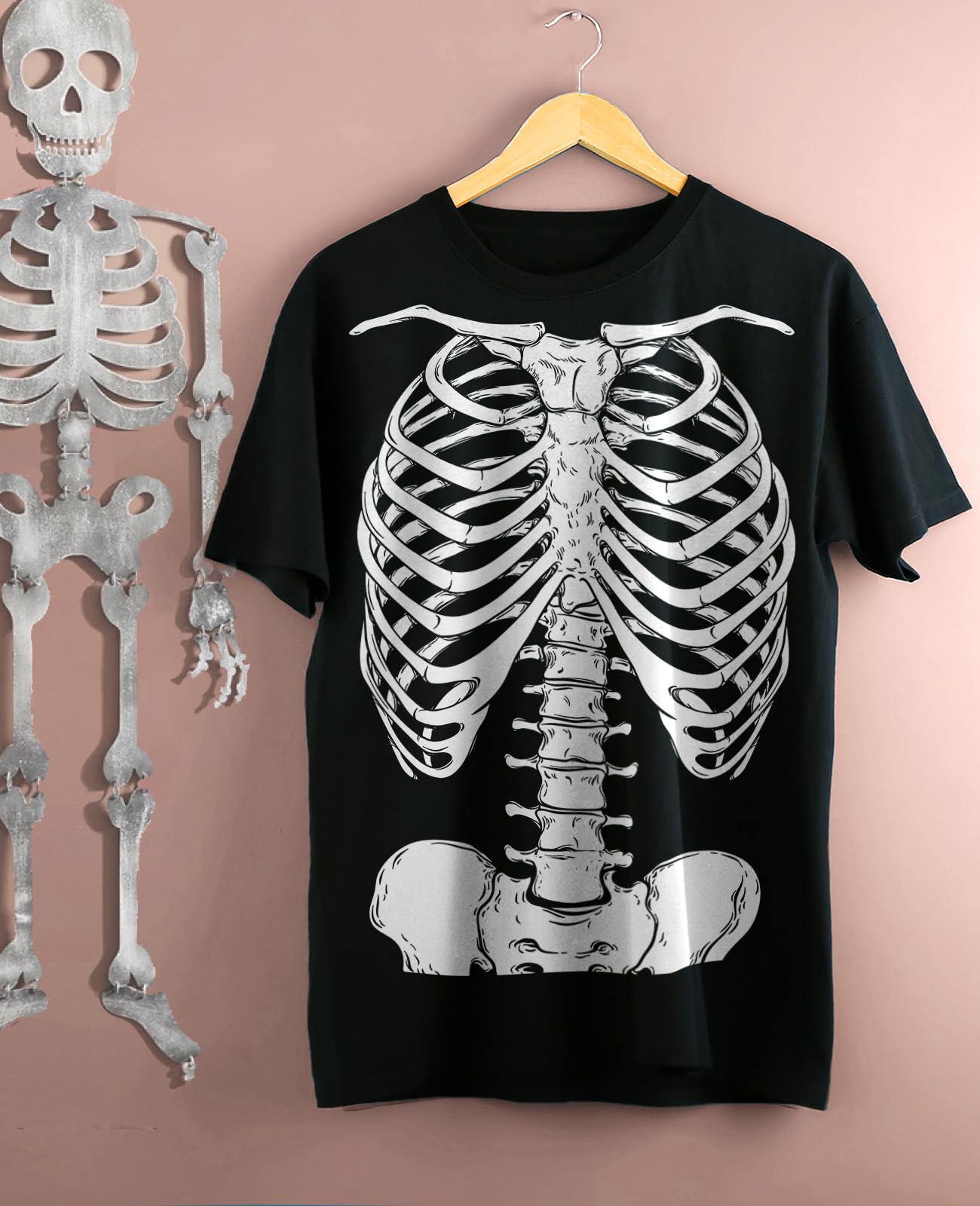 Tstars Skeleton Ribcage Shirt for Men - Xray Front and Back Halloween Outfit with Casual Funny Bones Print Tee XXXXX-Large Black