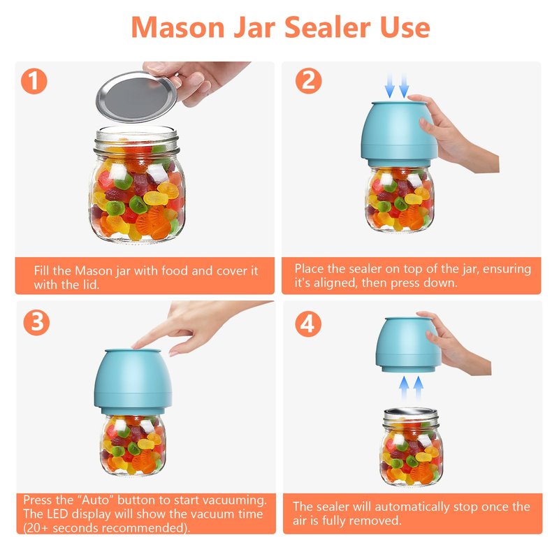 Zivif Electric Mason Jar Vacuum Sealer, Rechargeable Vacuum Sealing Kit for Wide & Regular Mouth Mason Jars, Automatic Jar Sealer for Canning and Food Storage, Includes Lids & Accessories, Blue
