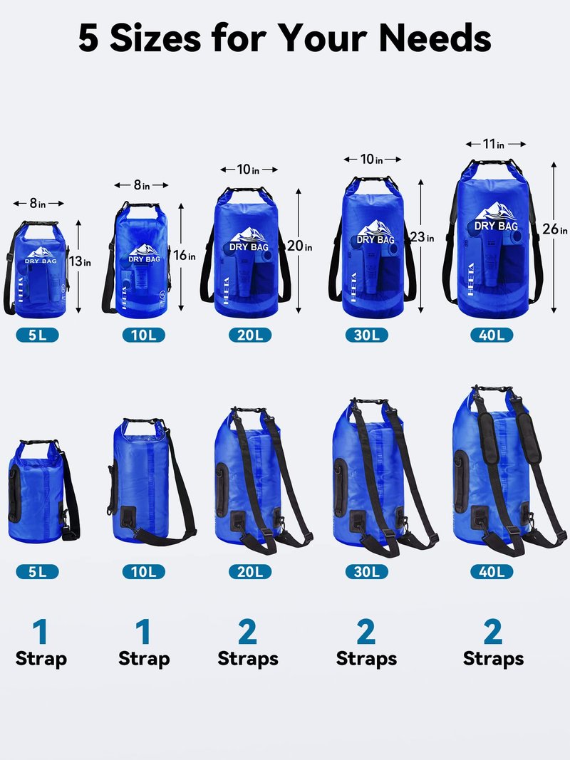 HEETA Dry Bag Waterproof for Women Men, Roll Top Lightweight Dry Storage Bag Backpack with Phone Case for Travel Swimming Boating Kayaking Paddle Board Camping Beach Accessories (Navy Blue, 5L)