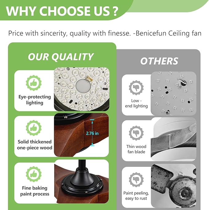 52 Inch Solid Wood Ceiling Fans with Lights 3CCT Dimmable Outdoor Ceiling Fan with Light and Remote Modern 3 Blades Propeller Ceiling Fans DC Motor for Patios Indoor Bedroom, Dark Walnut