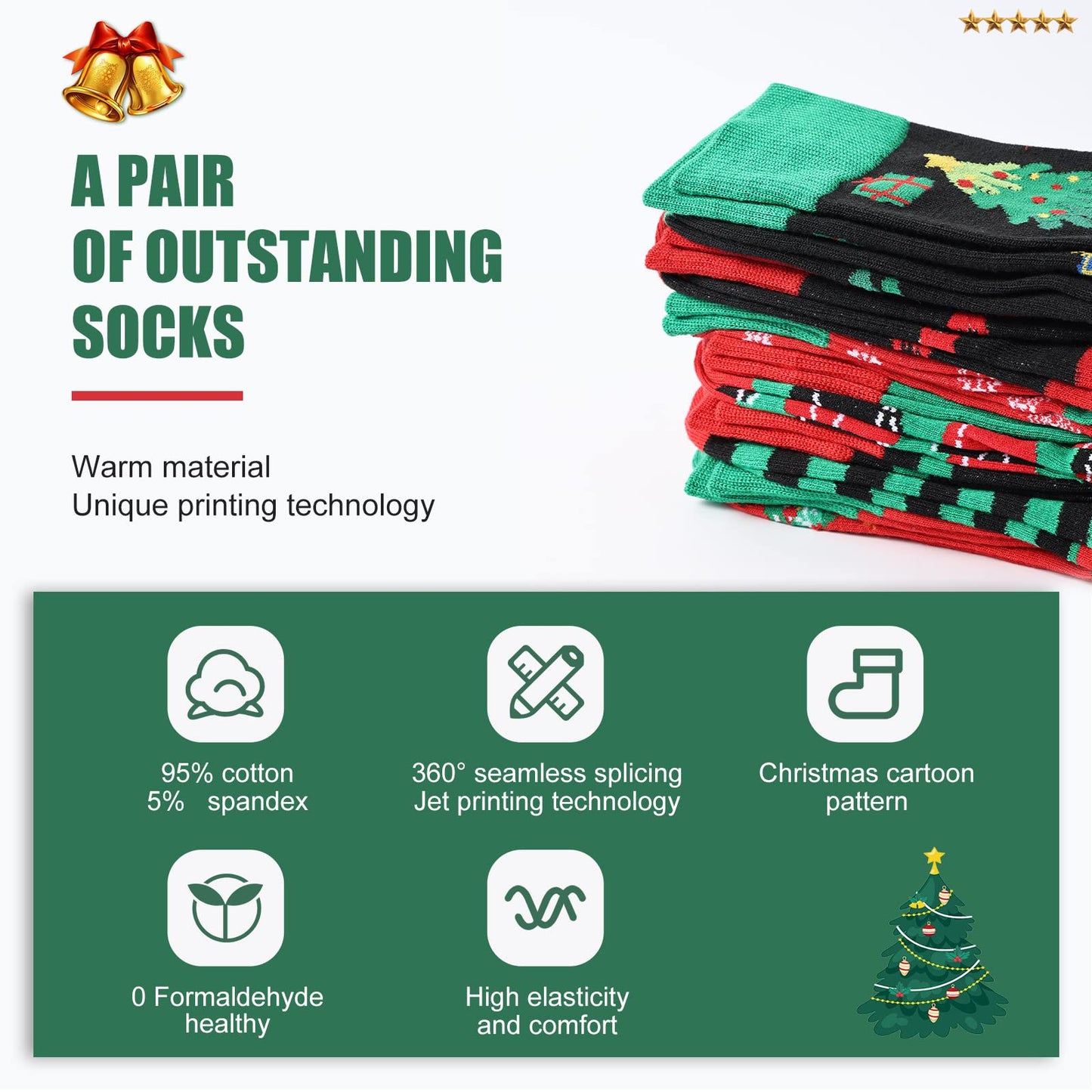Moonlight Manor Christmas Socks For Men, 6 Pack Mens Christmas Socks, Xmas Crew Socks US Size 6-13