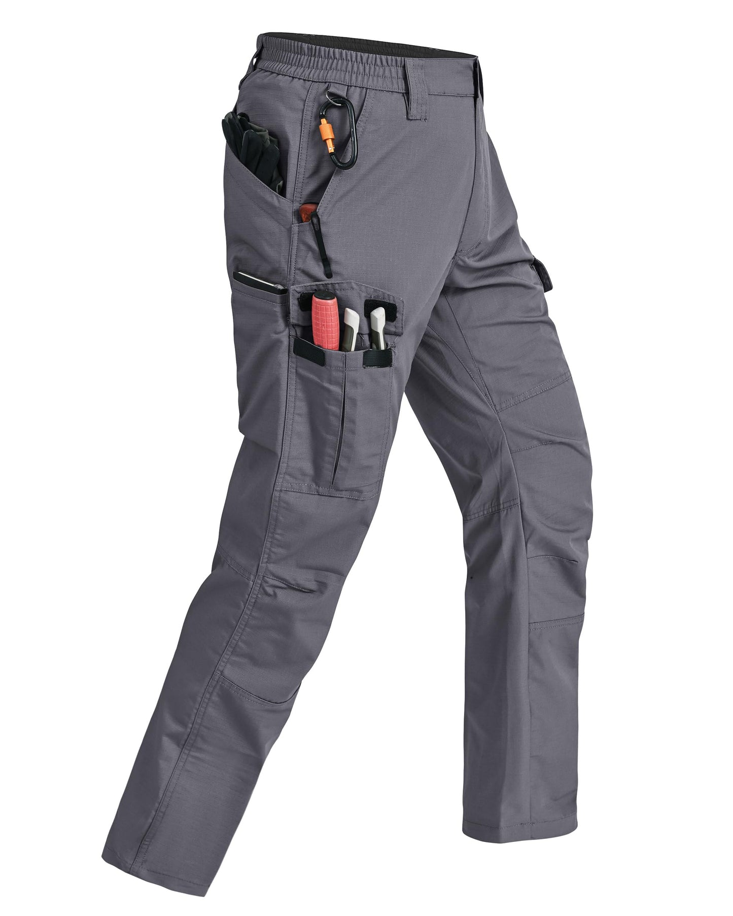 Rapoo Tactical Pants for Men Cargo Working Fishing Hiking Pants for Men with Multi Pockets Elastic Waist Mens Ripstop Construction Carpenter Pants Grey 40Wx30L