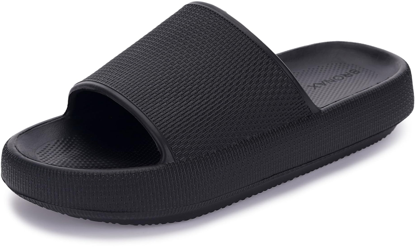 BRONAX House Slides for Women Mens Pillow Slippers House Sandals Shoes for Male Size 10 for Beach Bath Bathroom Comfy Cushion Thick Sole 42-43 Black