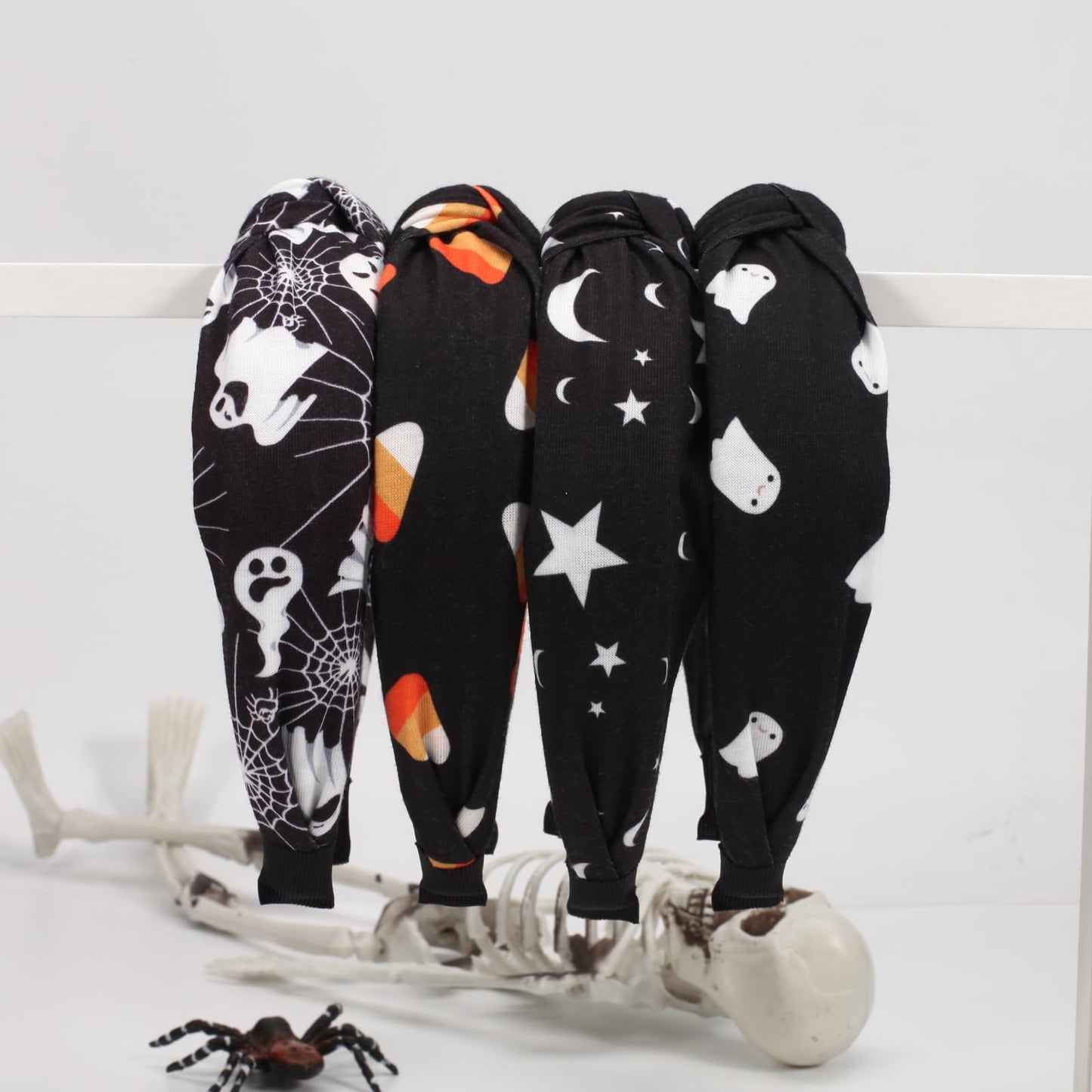 Ardorchid Halloween Headbands for Women Girls Ghost Skeleton Pumpkin Spider Web Black Star Moon Hairbands (4PCS Halloween Headbands)