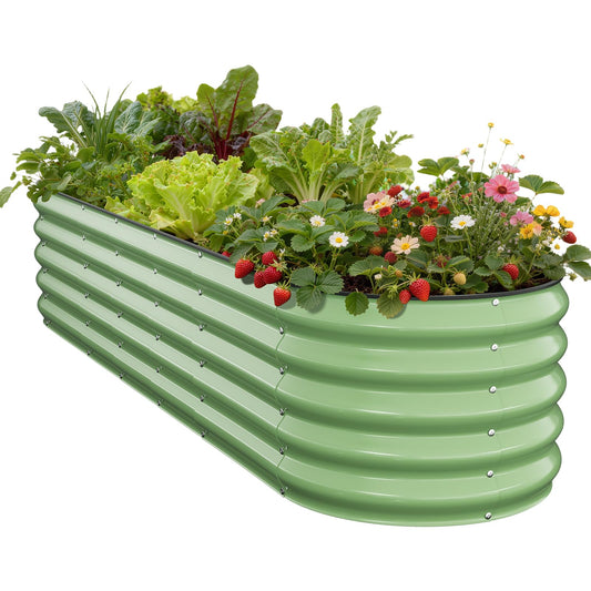 Pattiumo Galvanized Raised Garden Bed 8x2x1.5 FT, Oval Metal Raised Garden Bed Outdoor Planter Box with Open Bottom, Rust-Resistant Steel Garden Bed for Vegetables Herbs Flowers, Easy Assembly