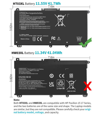 HT03XL L11119-855 Laptop Battery for HP Pavilion 14-CE 14-CF 14-DF 15-CS 15-DA 15-DB 15-DW 17-by 17-CA Series 15-CS0053CL 15-DW0033NR 15-DA0014DX L11421-542 L11421-2C2 HSTNN-UB7J HSTNN-DB8R HT03041XL