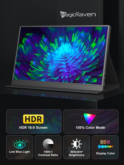 4K Portable Monitor, 16" 3840x2400 IPS Laptop Screen, 1500:1, 400 Nits Screen USB C HDMI Computer Gaming Display with Speakers & Smart Cover, Travel Monitor for PC Phone PS5/4 Xbox Switch