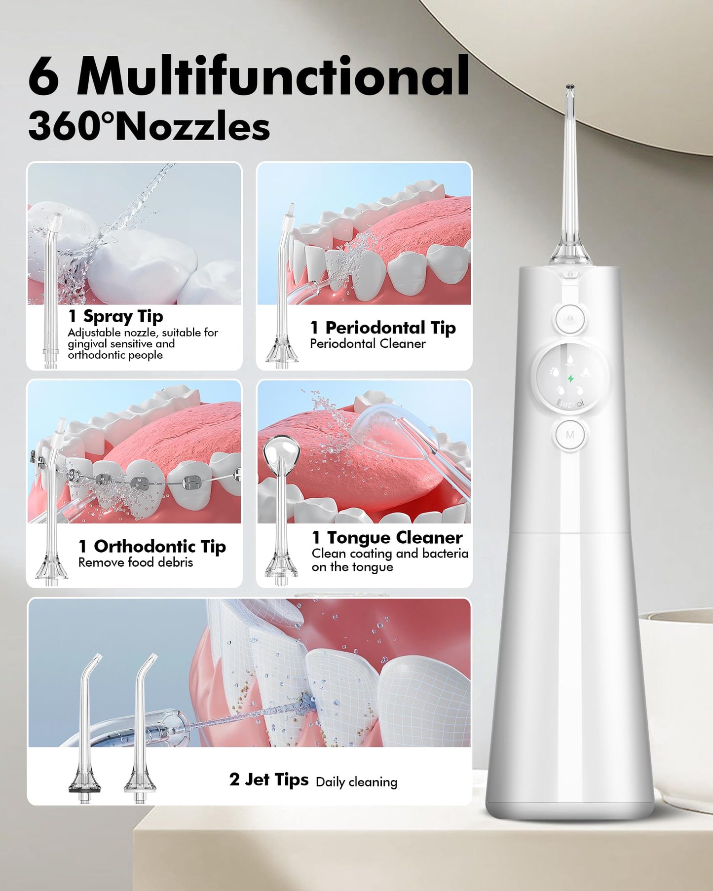 Water Flosser Teeth Pick: 300ML & LED Display 5 Modes Rechargeable Dental Flossers for Braces,Sensitive Gums, Portable Flossing for Teeth Cleaning, IPX7 Waterproof Cordless for Home Travel Use