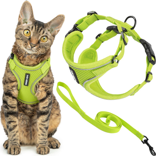 Best Pet Supplies Voyager Escape Proof Cat Harness and Leash Set with Reflective Stitching, Neoprene Handle 5ft - Supports Small, Medium and Large Cats, Kittens - Lime, M (Chest: 16.5-19.5")