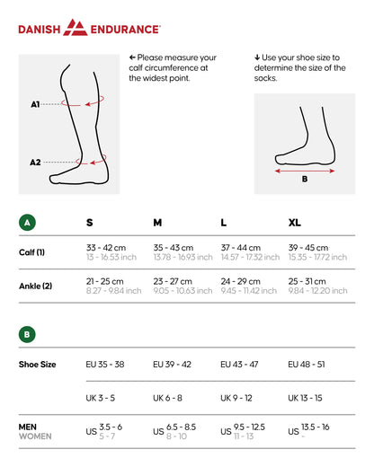 DANISH ENDURANCE Running Compression Socks, Flight Socks, 21-26mmHg, Graduated, for Men & Women, Unisex, Black, 43-47