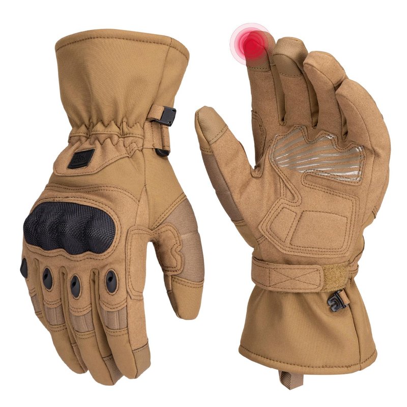 KEMIMOTO Winter Warm Motorcycle Gloves, Tactical Gloves for Men with Touchscreen Hard Shell & Palm Padding for Motorcycle Riding Tactical Airsoft Paintball Hiking Camping Climbing Brown L