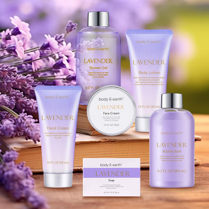 Spa Gifts for Women, Lavender Gift Set, Body & Earth 6 Pcs Bath Gift Sets, Self Care Gifts, Birthday Gifts for Women, Relaxing Spa Set,Christmas Gifts