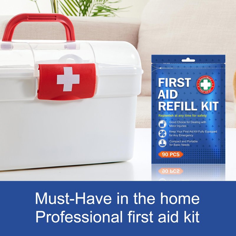 SuccorWare 90 Pieces First Aid Refill Kit - Wound Care Kit Includes Bandages for Home, Travel, Hiking - Portable Replacement Kit for First Aid Medical Supplies（1 Set）