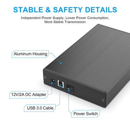 GODO USB 3.0 to 3.5 Inch Hard Drive Enclosure, Vertical External Hard Drive Docking with Stand for 3.5 inch SATA HDD SSD, Aluminum Alloy Drive Case Support Up to 18TB with UASP,Power Adapter