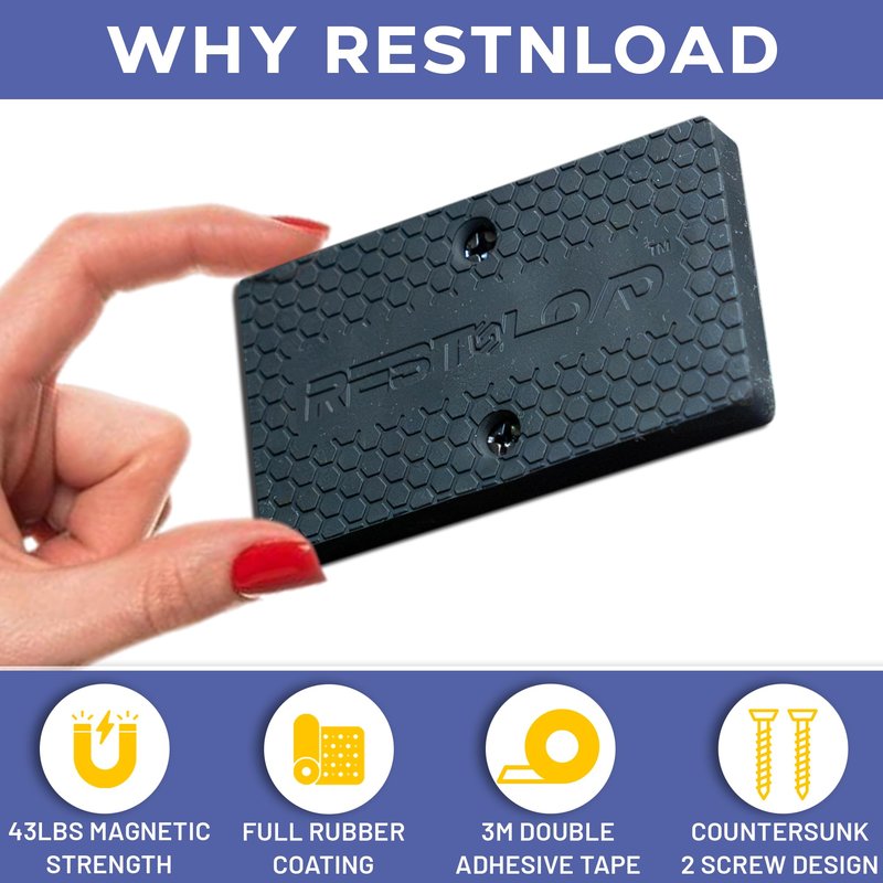 RESTNLOAD Universal Magnetic Gun Mount, Gun Magnet 43lbs. Rating, (2-Pack) Gun Holder Magnetic Holster for Cars, Trucks, Walls, Desks, Fully Rubber Encapsulated Design