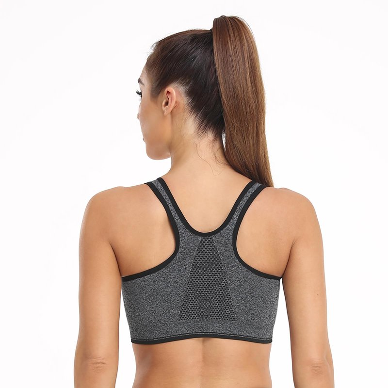 Women's Zip Front Sports Bra - Wireless, Post-Surgery, Padded, Racerback, Active, Yoga, Bust Reduction (X-Large, 3 Pack (Black+Grey+Bean Paste))