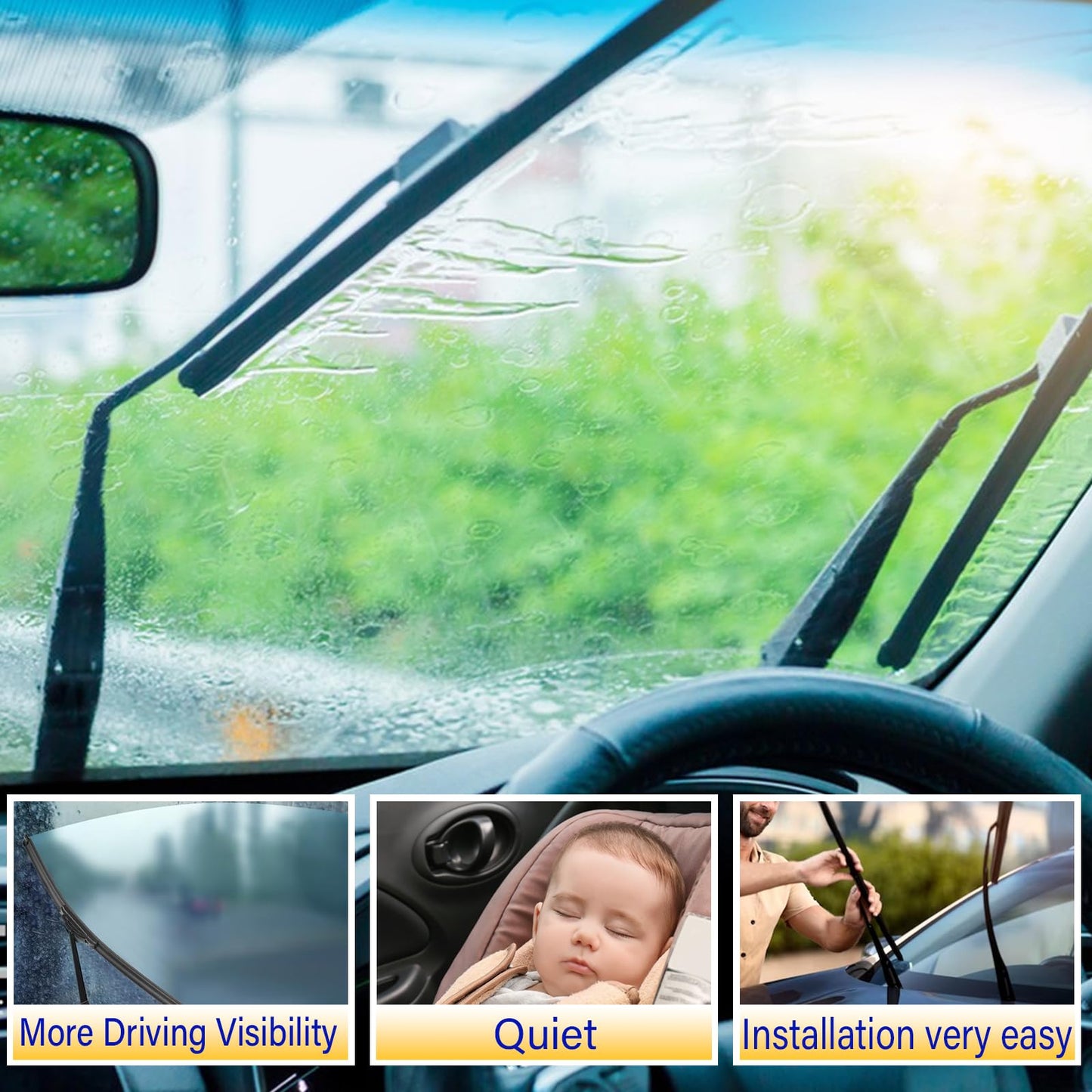 3 wipers Replacement for 2006-2011 Chevy chevrolet HHR, Windshield Wiper Blades Original Equipment Replacement - 18"/18"/11" (Set of 3) U/J HOOK