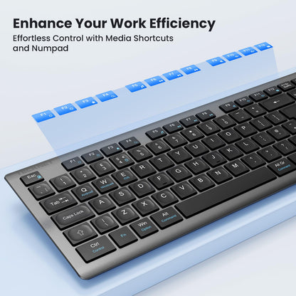 TECKNET Wireless Keyboard and Mouse Combo, Rechargeable Ultra Thin Full-Size Cordless Keyboard and Silent Click Mouse Set, 2.4G Plug & Play, QWERTY UK Layout Keyboards for Windows PC Laptop Computer
