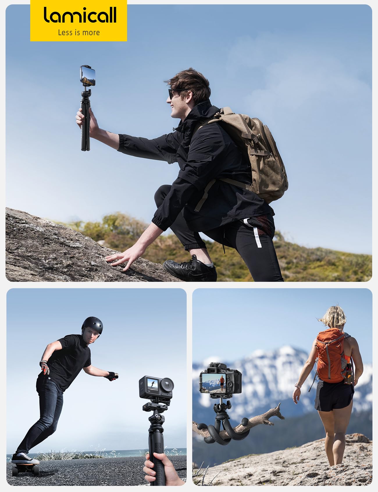 Lamicall Mobile Phone Tripod, Flexible Camera Tripod - Mini Cellphone Tripod Stand Holder, 360° Rotating Travel Smartphone Tripods Mount for Live Streaming, Cellphone, Camera