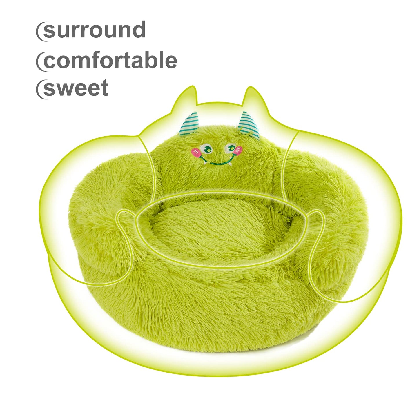 Jiupety Calming Donut Pet Bed, Plush Anti-Anxiety Dog & Cat Bed for Small Pets, Soft Indoor Cuddler Bed with Non-Slip Bottom, Medium (24"x24"x14"), Green