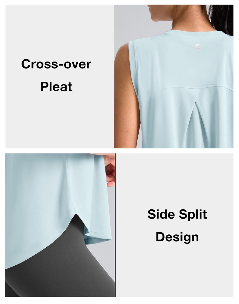 SANTINY Women's Sleeveless Workout Tops Breathable Lightweight Active Tennis Yoga Shirts Athletic Running Tank Tops for Women (Sky Blue_XS)