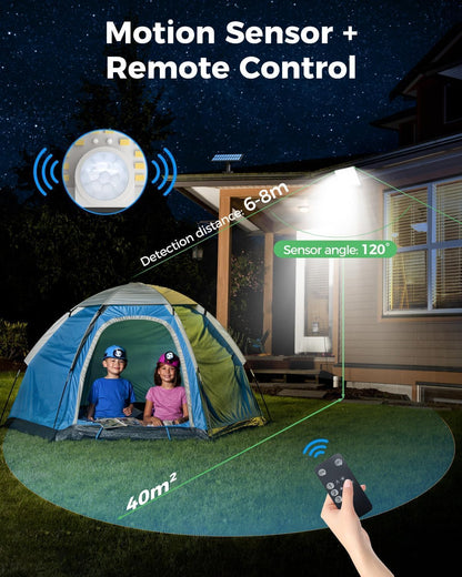 LOTMOS Solar Lights Outdoor, 342LED Remote Solar Security Lights Outdoor Motion Sensor, 3 Modes Garden Light Solar Powered Waterproof Pir Flood Lighting for Yard Shed Garage Outside,Cool White