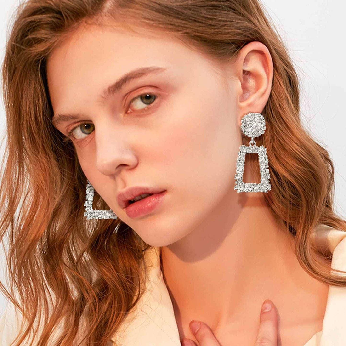 Diamday Earring Clip for Women Gold Hot Pink Ear Clips Women Without Pierced Ears Large Rectangular Geometric Dangle Earrings Fake Earrings Gold Earrings Non Piercing