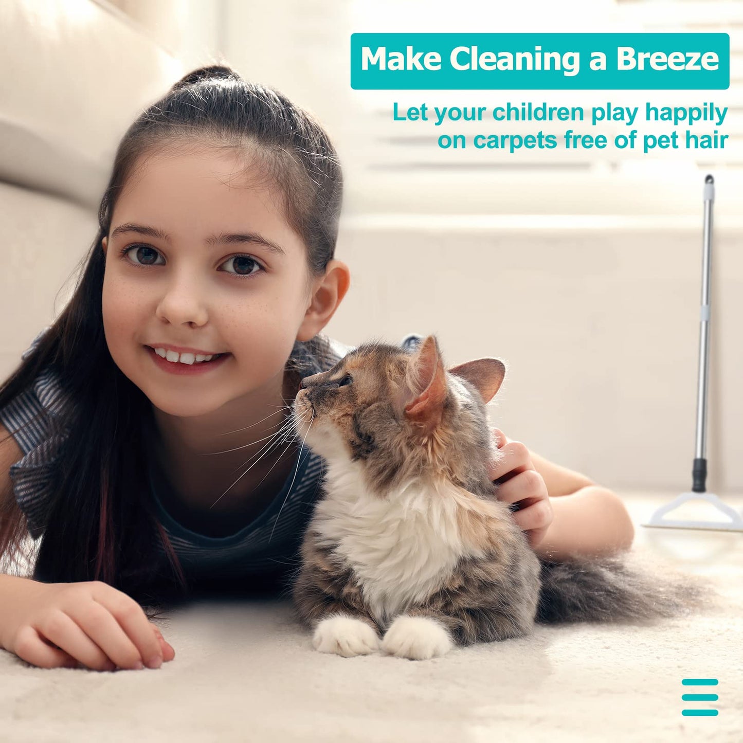 GOSEDER Carpet Rake for Pet Hair Removal - Reusable Pet Hair Remover for Carpet Long Handle, Advanced Dog Hair Broom, Cat Fur Brush, Lint Remover Scraper for Carpets, Rugs, Mats, Couch, Furniture