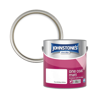 Johnstone's One Coat Matt Emulsion Paint - Pure Brilliant White 2.5L
