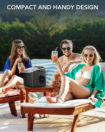 Ice Maker Countertop, Efficient Easy Carry Ice Machine, Self-Cleaning Ice Maker with Ice Scoop & Basket, 9pcs/ 8mins 26.6Lbs Per Day for Home/Office/Kitchen,Black