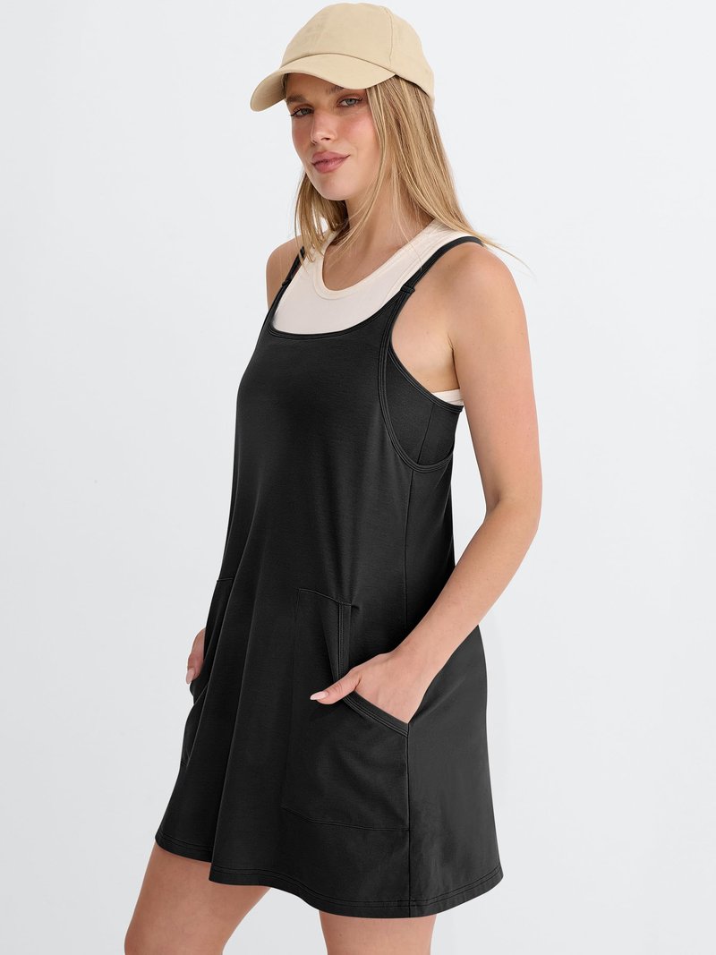ANRABESS Women Athletic Tennis Dress 2026 Summer Square Neck Active Romper Built in Shorts Casual Athleisure Mini Dresses Black Medium