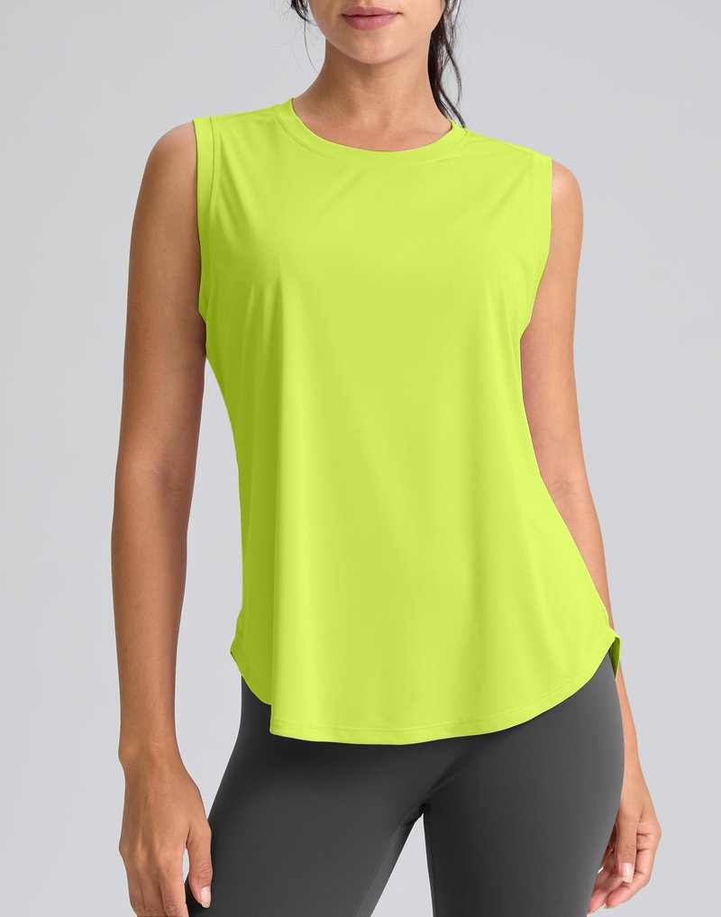 SANTINY Women's Sleeveless Workout Tops Breathable Lightweight Active Tennis Yoga Shirts Athletic Running Tank Tops for Women (Neon Green_S)