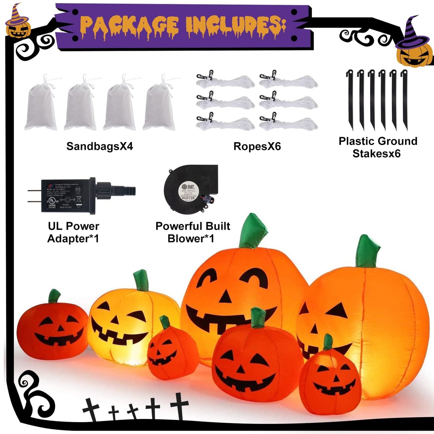 Sizonjoy 7 Ft Halloween Blow up Inflatable Pumpkin Decoration-Lighted Halloween Inflatable Pumpkin for Home Yard Garden Indoor and Outdoor Decoration