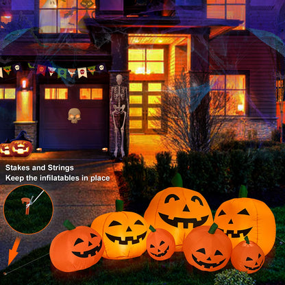 TechKen Halloween Inflatables 8FT Long Inflatable Pumpkins with Built-in LEDs - Outdoor Yard Decorations for Harvest and Halloween Party, Garden, Lawn - Fun Halloween Decors Harvest Giant Pumpkins