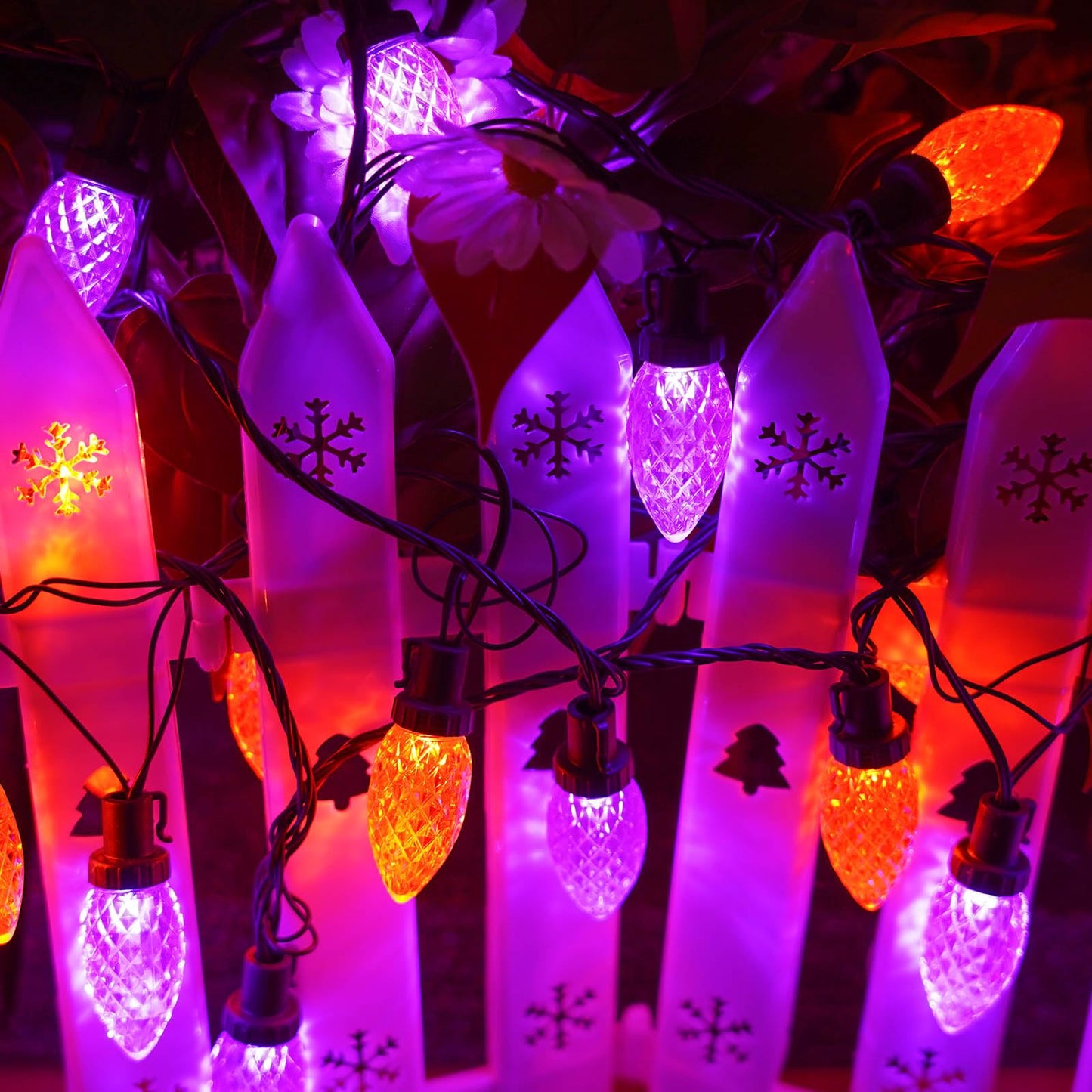 KAQ 2PK 100LED Orange and Purple C9 Halloween Lights Waterproof Indoor Outdoor, Extendable 98FT String Lights Plug in with 13 Lighting Modes, Halloween Decorations for Party Patio, Outside Yard Decor