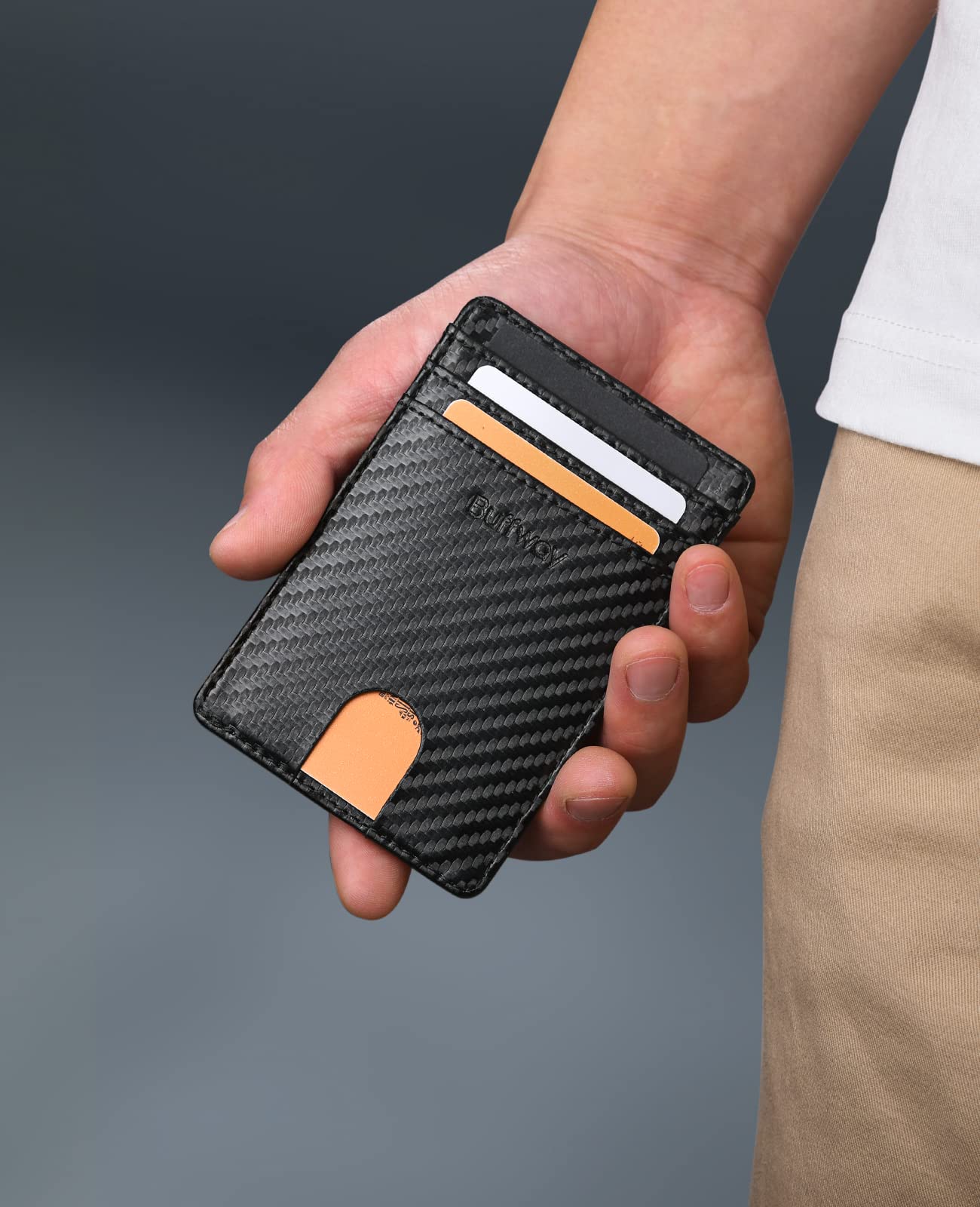 Buffway Mens Slim Wallet, Minimalist Thin Front Pocket Leather Credit Card Holder with RFID Blocking for Work Travel - Atlanta Black