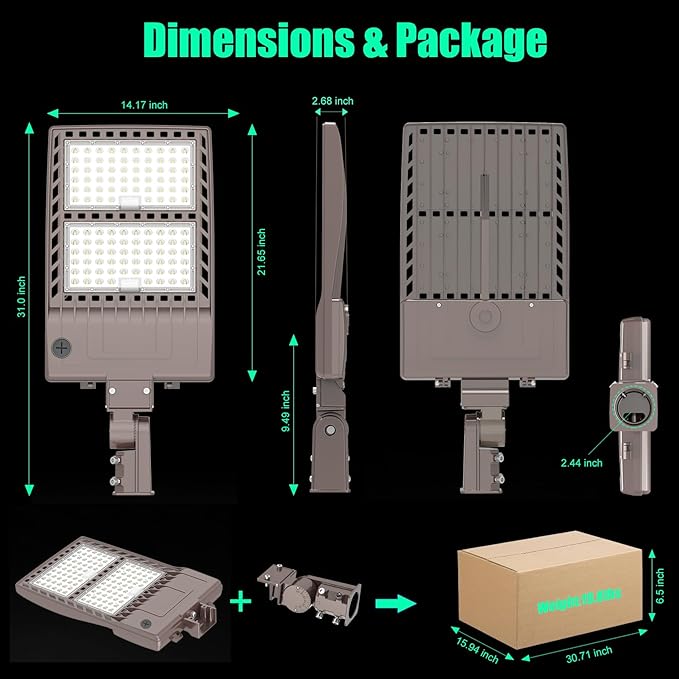 BBESTLED 320W Commercial Light Parking Lot Slip Fitter Mount, Stadium Lights Outdoor, UL DLC Listed 44800LM IP65 5000K LED 320W Backyard Tennis Court Area Street Pole Lighting, LED Parking Lights