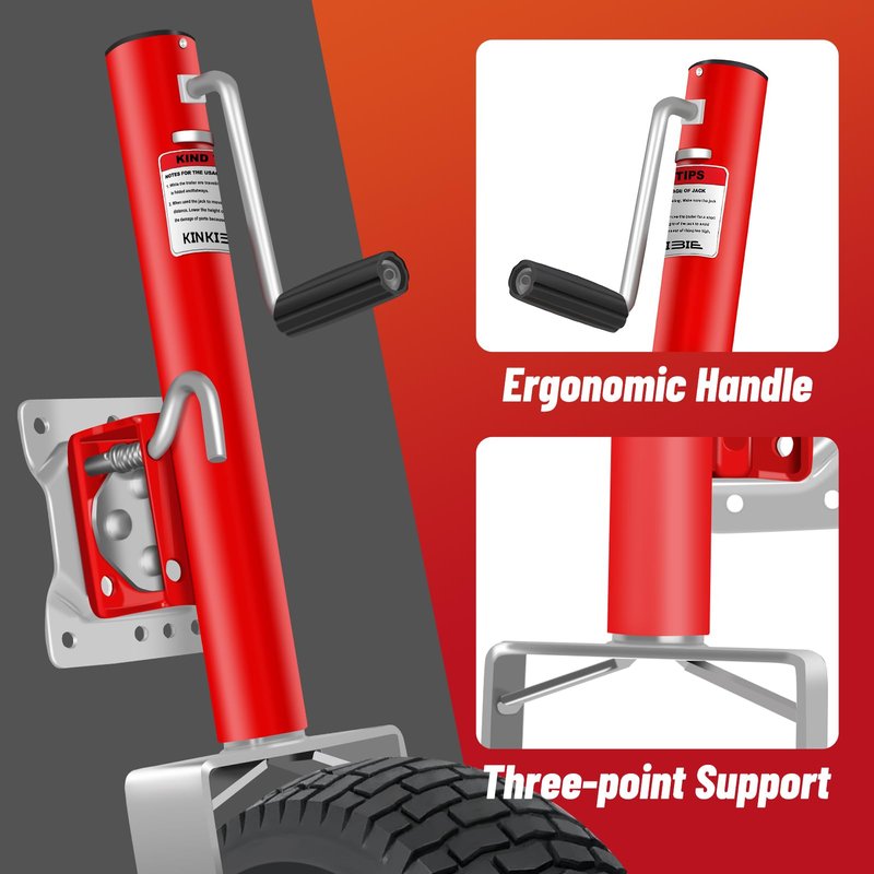 Beach Boat Trailer Jack 2500 lbs Capacity with 13.3" Wheels-Heavy Duty for 10.2" Lift-RV Boat Trailer Bolt-On Swivel Tongue Jack（Red）