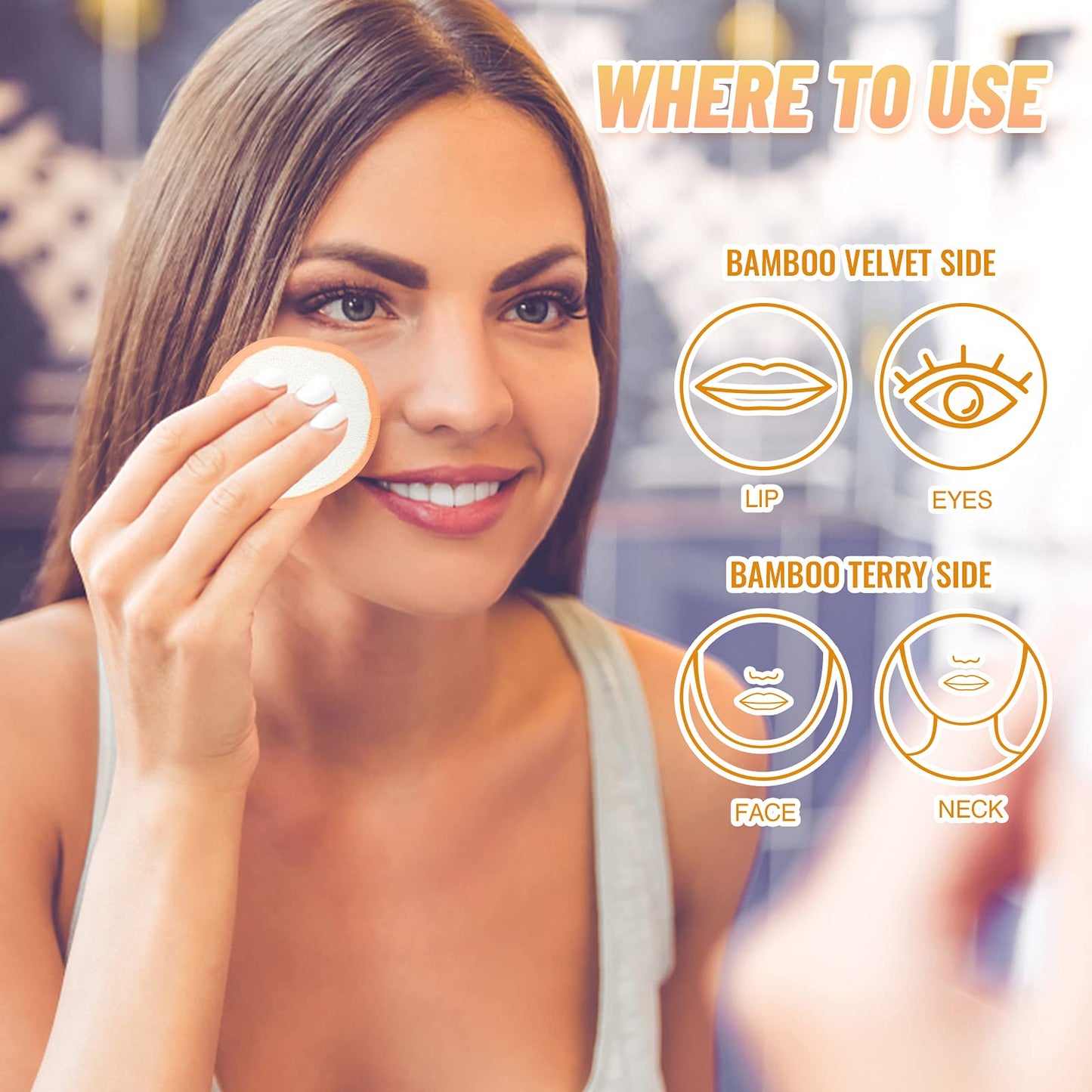 Veemos Reusable Cotton Rounds,14 Pieces Dual Sided Makeup Remover Pads with Washable Laundry Bag & Storage Box,Eco Friendly Bamboo Cotton Pads (Beige)
