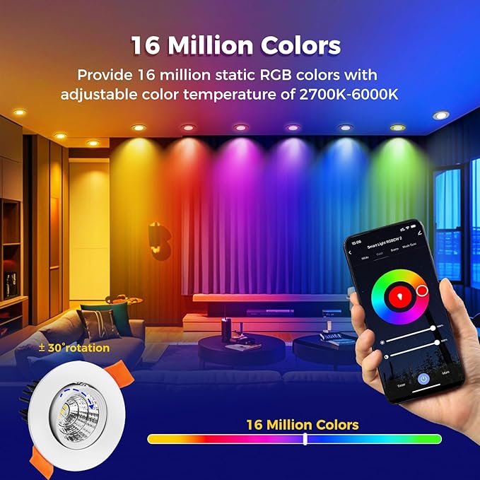 2 inch Smart LED Recessed Lighting, 5W WIFI Recessed LED Lights, Dimmable RGB & CCT 2700-6500K Color Changing, 110V Recessed Light Compatible with Alexa and Google Home, with LED Driver,1 Pack