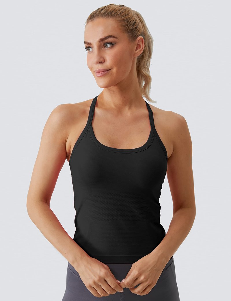 MathCat Workout Tank Tops for Women with Built in Bra, Sleeveless Gym Tops Seamless Racerback Athletic Yoga Shirts Black