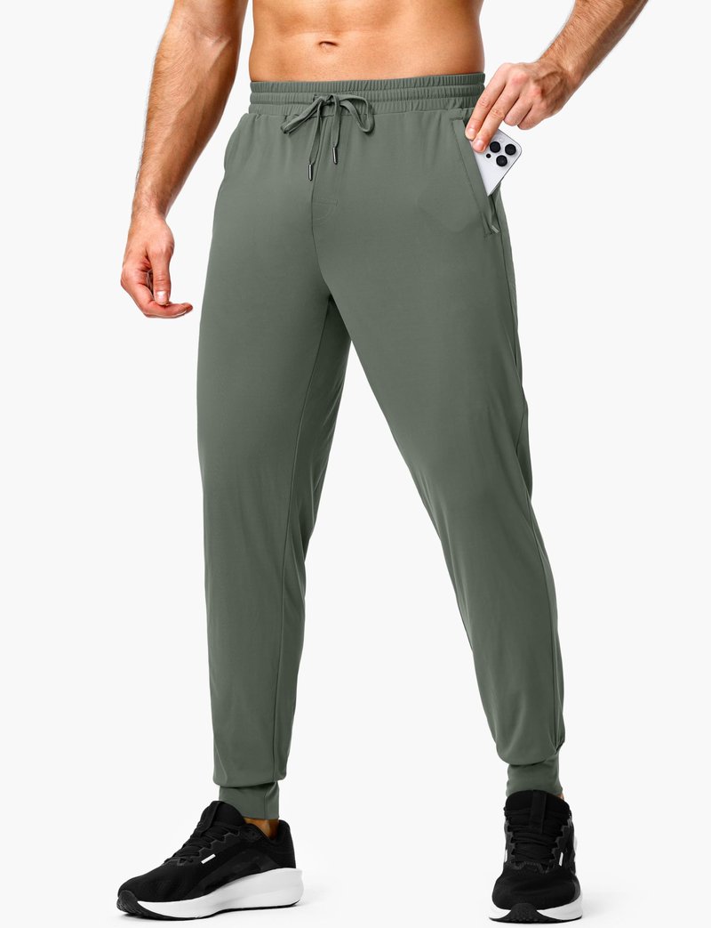 GGJ Men's Athletic Joggers with Zipper Pockets Stretch Tapered Running Sweatpants Gym Jogging Workout Pants for Men Green L