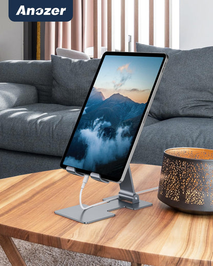 Anozer Tablet Stand,Adjustable Tablet Holder for Desk,Foldable for iPad Stand Dock Holder for iPad Air 5/4/Mini 6/Mini 5/10.2/Pro 12.9/Pro 11,Portable Monitor,Surface (4-13 inch)-Grey
