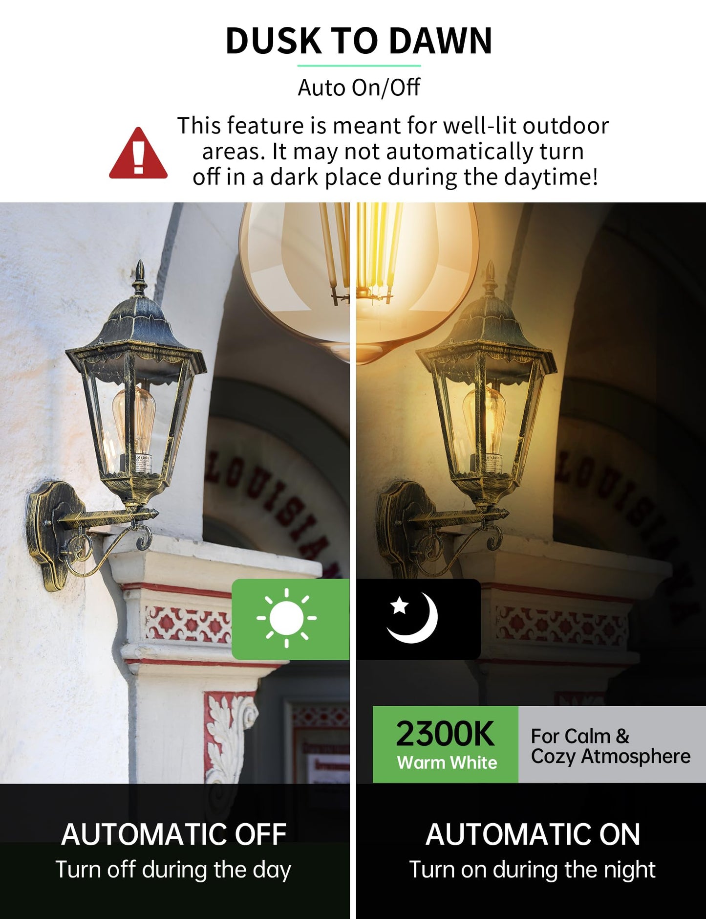 Dusk to Dawn Light Bulbs, Auto On/Off Light Sensing LED Bulbs Outdoor, Vintage Amber, Edison ST19 2-Pack, 6.5W 700LM 60W Equivalent, HQ-H027
