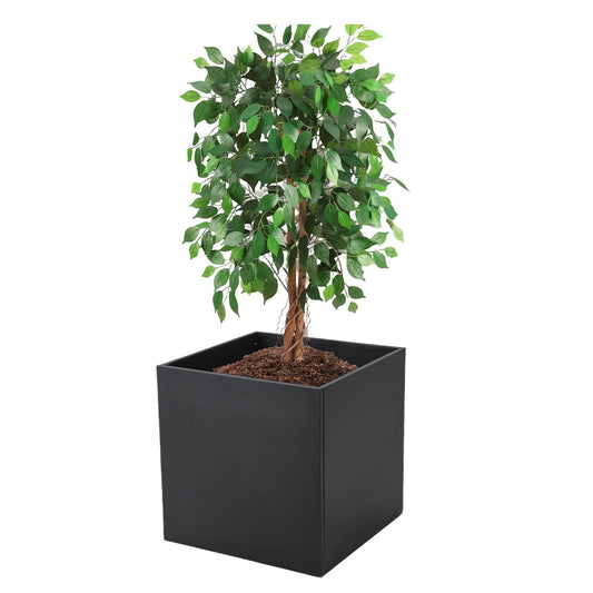 Takywep Large Metal Planter Box, 26" L x 26" W x 26" H, Black Heavy Duty Steel Square Outdoor Patio Garden Planter Box, with Drainage Hole and Removable Insert Shelf for Tall Plants Flowers Trees